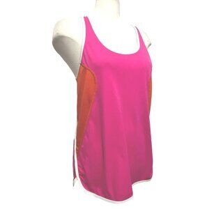 Jockey Color Block Tubed Active Tank Top Sz Large Womens Racerback Pink & Orange